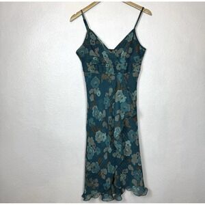 Y2K Babydoll‎ Dress Women's 10 H&M Teal Floral Sleeveless Ruffle Party Metallic